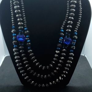 3 strand black blue crystal necklace